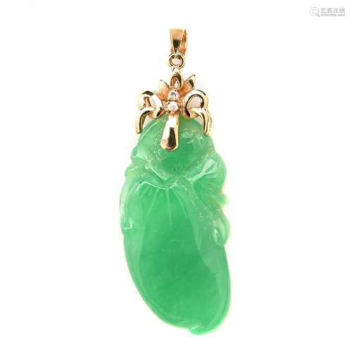 Jade, 14k Yellow Gold Pendant.