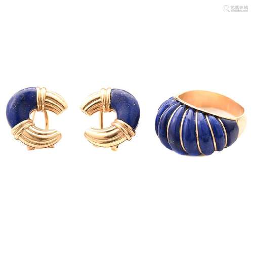 Lapis Lazuli, 14k Yellow Gold Jewelry Suite.