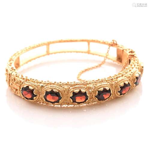 Multi-Garnets, 14k Yellow Gold Bangle Bracelet