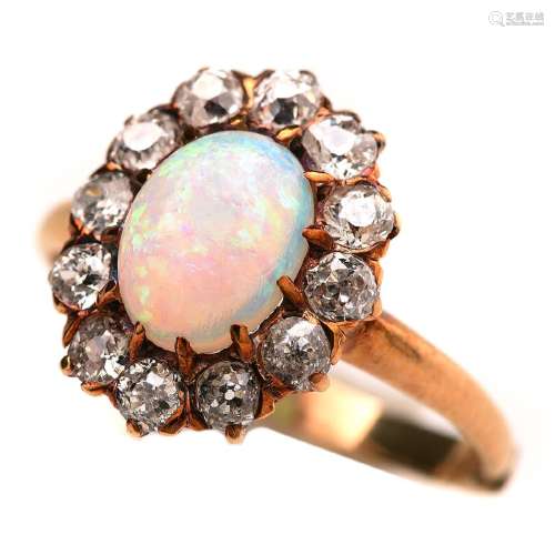 Opal, Diamond, 14k Yellow Gold Ring.