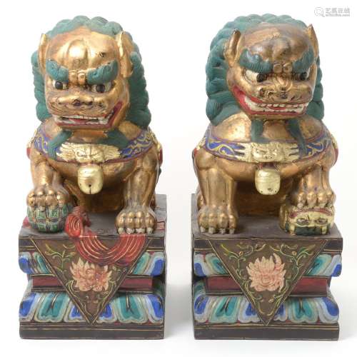 Pair of Painted Buddhist Guardian Lions