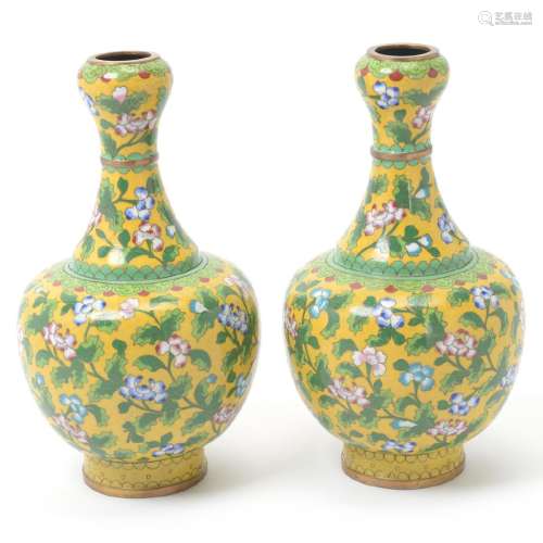 Pair of Cloisonne Yellow Ground Vases, Republic Period