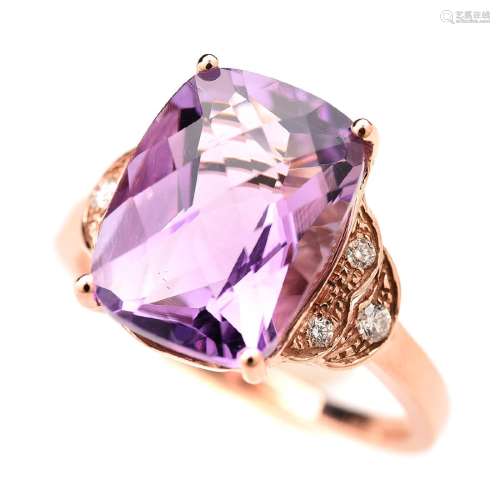 Amethyst, Diamond, 14k Rose Gold Ring