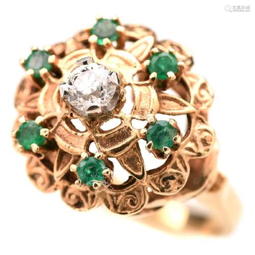 Diamond, Emerald, 14k Gold Ring