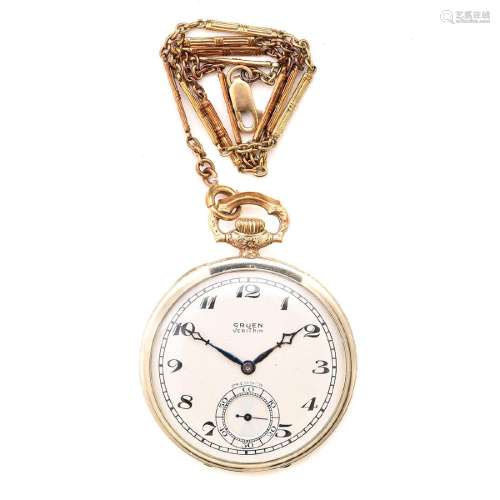 Gruen 14k Gold Pocket Watch with Chain.