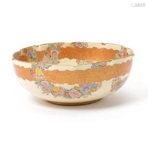 Satsuma Foliated Punch Bowl By Shinsan, Meiji Period