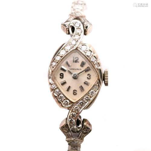 Ladies Longines Diamond, 14k White Gold Wristwatch.