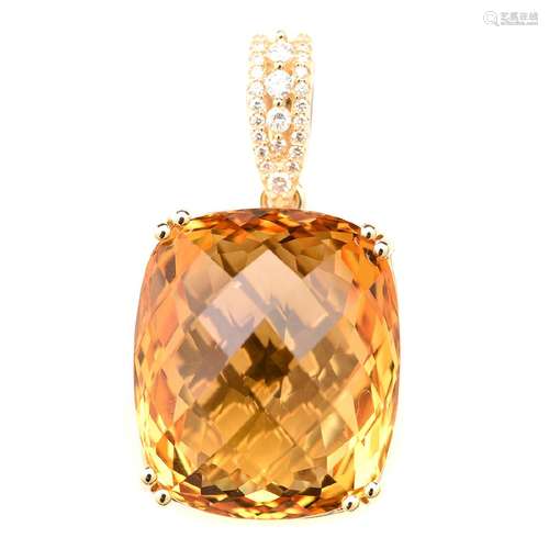 Citrine, Diamond, 14k Yellow Gold Pendant Enhancer.