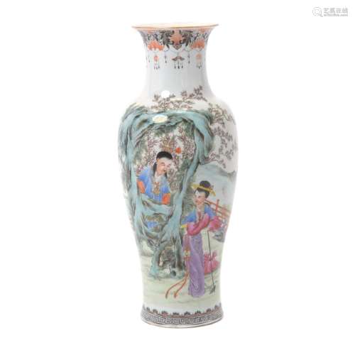 Famille Rose Figural Vase, Mid 20th Century