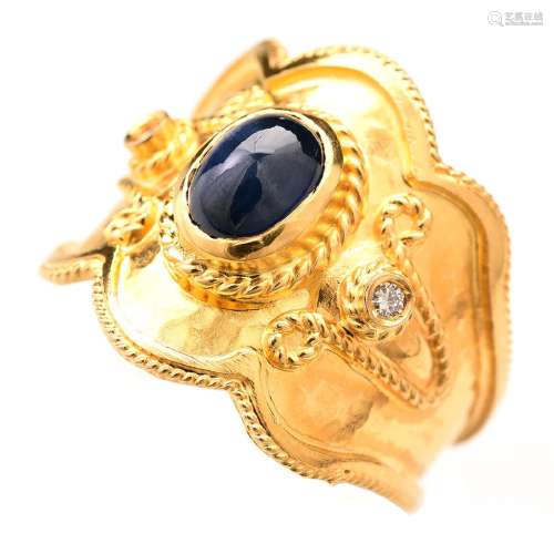Sapphire, Diamond, 22k Yellow Gold Ring