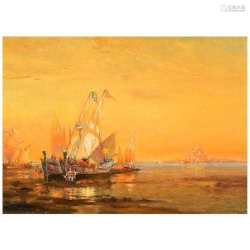 Walter Lansil "Waiting for the Tide, Venice" oil on