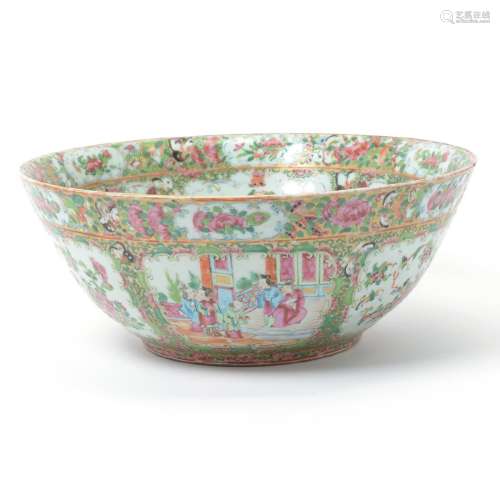 Canton Famille Rose Punch Bowl, Late 19th Century
