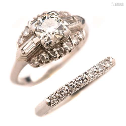 Diamond, Platinum Wedding Ring Set.