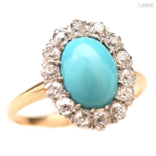 Turquoise, Diamond 14k Gold Ring