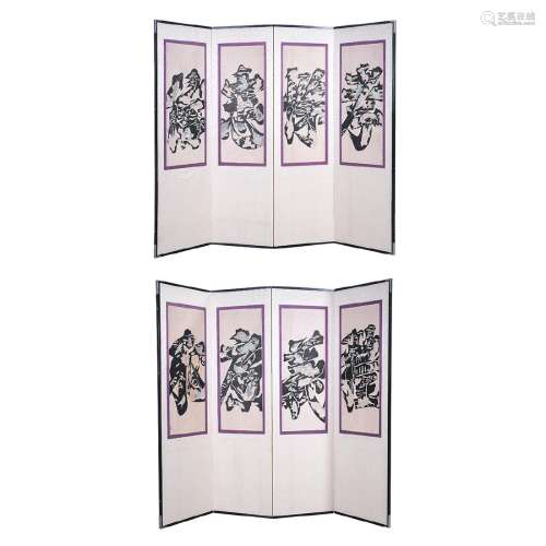 Pair of Korean Painted Folding Screens