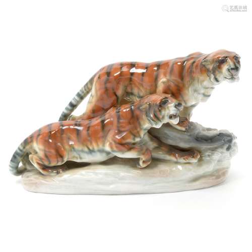 Austrian Amphora Porcelain Figure of Two Tigers