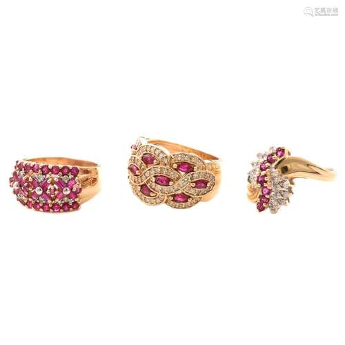 Collection of Three Ruby, Diamond, Yellow and White