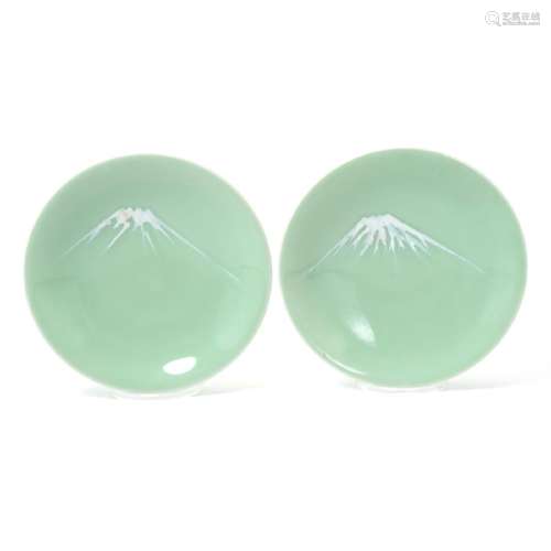 Pair of Nabeshima Celadon Glazed Porcelain Plates