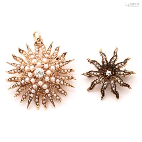 Collection of Two Victorian Diamond, Seed Pearl