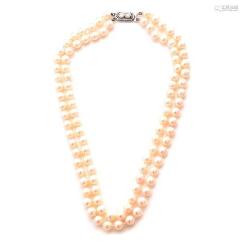 Cultured Pearl, Diamond, 14k White Gold Necklace.