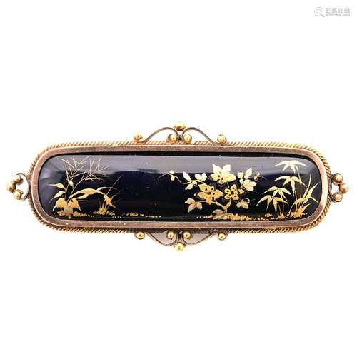 Victorian Enamel, 14k Gold Bar Pin.