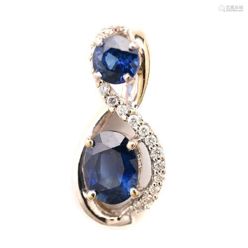 Sapphire, Diamond, 18k White Gold Pendant.