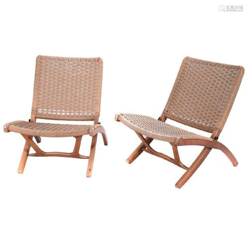 Pair of Mid Century Rush Chairs with Wood Frames