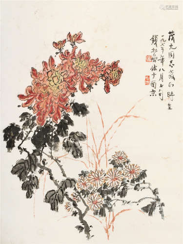 钱松岩 菊花 立轴 纸本设色