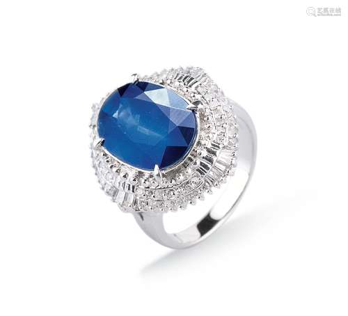 斯里兰卡皇家蓝6.7克拉蓝宝石镶铂金钻石戒指