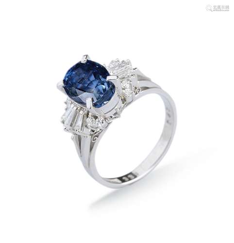 斯里兰卡皇家蓝3.39克拉蓝宝石镶铂金钻石戒指