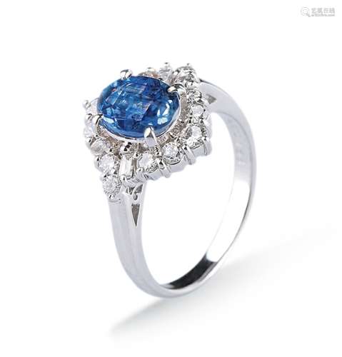 斯里兰卡皇家蓝1.58克拉蓝宝石镶铂金钻石戒指