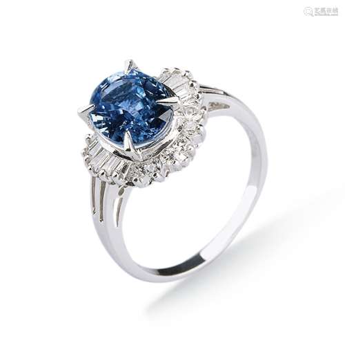 斯里兰卡皇家蓝2.6克拉蓝宝石镶铂金钻石戒指