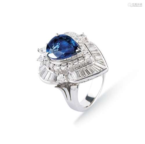 斯里兰卡皇家蓝3.96克拉蓝宝石镶2.61克拉钻石铂金戒指