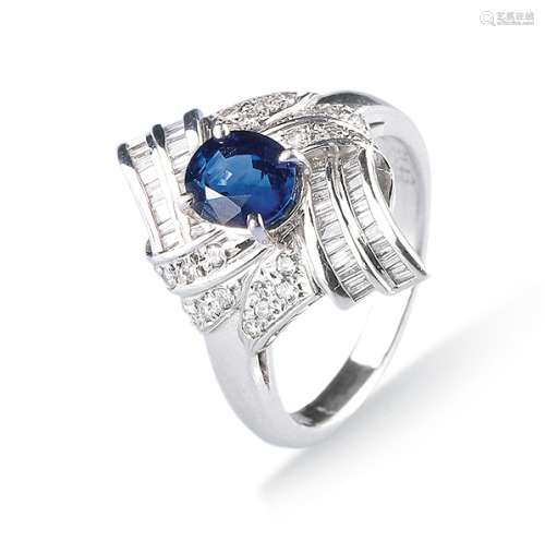 斯里兰卡皇家蓝1.43克拉蓝宝石镶铂金钻石戒指