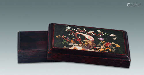 18世纪 黄花梨碧玉嵌石面书画盒