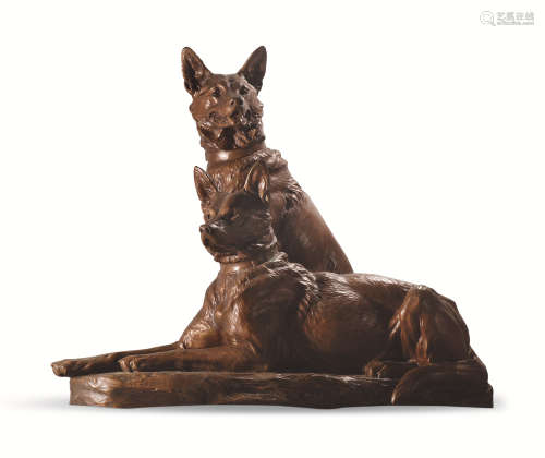 20世纪 铜塑双犬