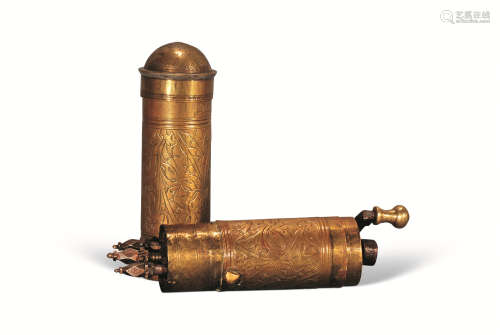 19世纪 铜鎏金錾阿拉伯文咖啡磨筒