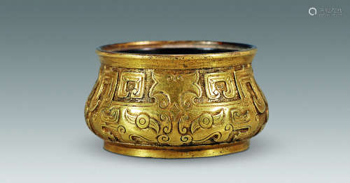 清中期 铜鎏金神面纹炉