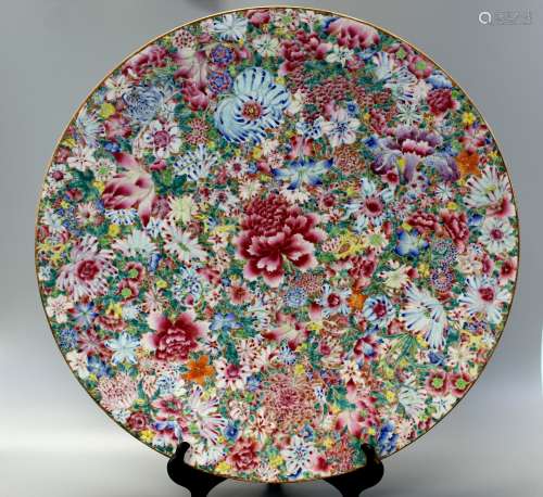 A large Chinese famille rose porcelain charger
