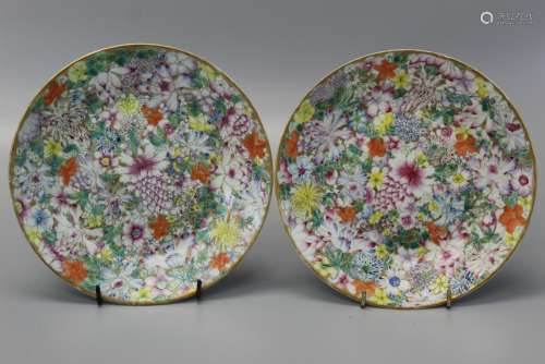 Pair of Chinese famille rose porcelain plates, Guangxu