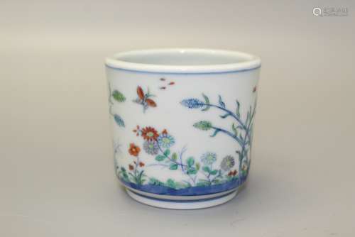 Chinese Doucai porcelain cup, Qianlong mark.