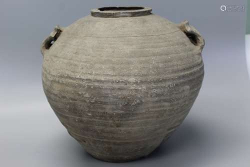 Large Chinese Gray pottery Jar. Han Dynasty.