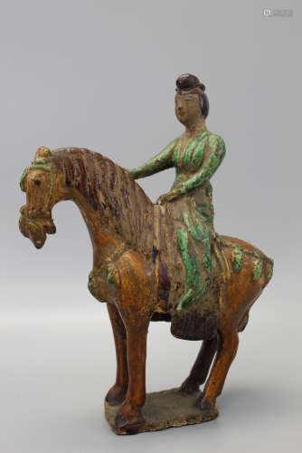 Antique Chinese Sancai Glazed female Equestrian on