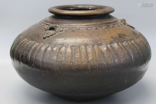 Large Brown Glazed Burmese Jar.