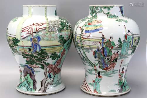 Pair of Chinese famille verte porcelain jars.