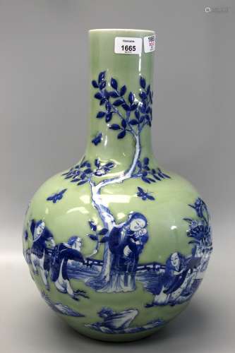 Chinese celadon glaze blue and white porcelain vase.