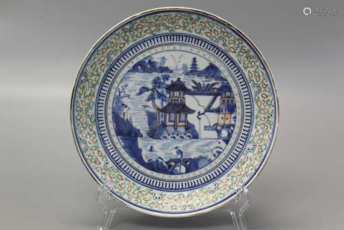 Chinese famille rose porcelain plate, Kangxi mark.