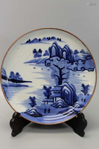 Large Japanese Blue and White Charger, probably Taisho