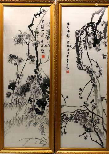 Two Chinese embroidery panels.