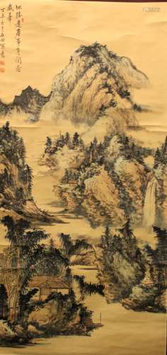 Chinese water color and ink painting scroll on paper